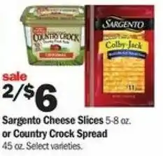 Meijer Sargento Cheese Slices 5-8 oz Or Country Crock Spread offer