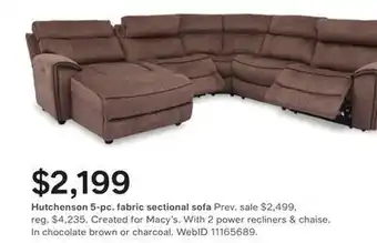 Macy's Hutchenson fabric and leather sectional sofa collection offer