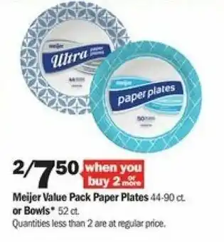 Meijer Meijer Value Pack Paper Plates Or Bowls offer