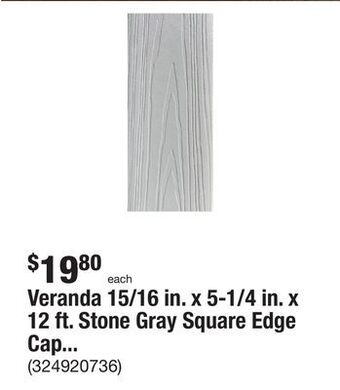 The Home Depot Veranda 15/16 in. x 5-1/4 in. x 12 ft. stone gray square edge capped composite decking board offer