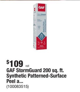 The Home Depot Gaf stormguard 200 sq. ft. synthetic patterned-surface peel and stick roof leak barrier roll offer
