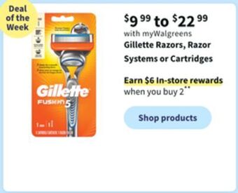 Walgreens Gillette razors, razor systems or cartridges offer