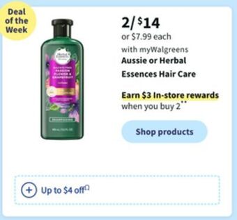 Walgreens Aussie or herbal essences hair care offer