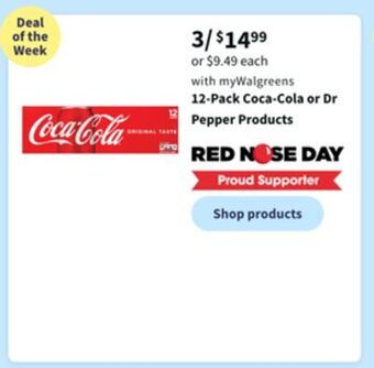 Walgreens 12-pack coca-cola or dr pepper products offer