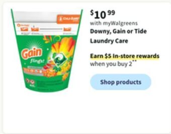 Walgreens Downy, gain or tide laundry care offer