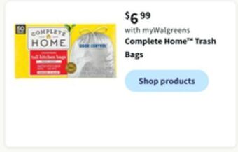 Walgreens Complete home™ trash bags offer