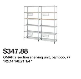 Ikea Omar 2 section shelving unit, bamboo, 77 1/2x14 1/8x71 1/4 offer