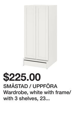 Ikea Småstad / uppföra wardrobe, white with frame/with 3 shelves, 23 5/8x24 3/4x53 1/2 offer