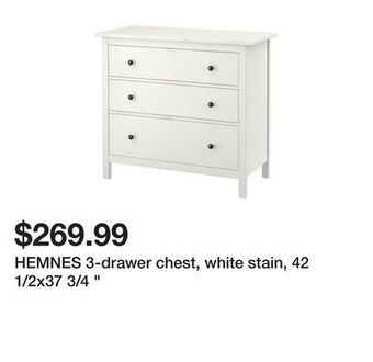 Ikea Hemnes 3-drawer chest, white stain, 42 1/2x37 3/4 offer