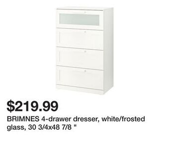 Ikea Brimnes 4-drawer dresser, white/frosted glass, 30 3/4x48 7/8 offer