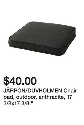 Ikea Järpön/duvholmen chair pad, outdoor, anthracite, 17 3/8x17 3/8 offer