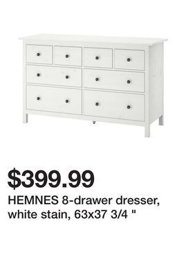 Ikea Hemnes 8-drawer dresser, white stain, 63x37 3/4 offer