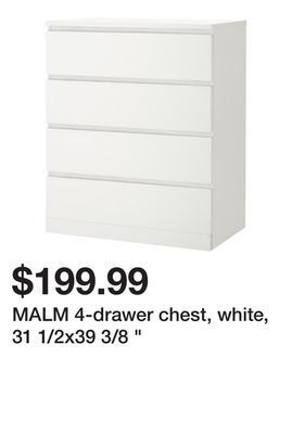 Ikea Malm 4-drawer chest, white, 31 1/2x39 3/8 offer