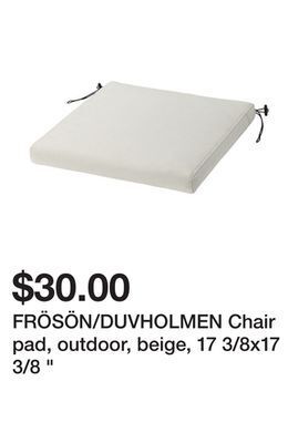 Ikea Frösön/duvholmen chair pad, outdoor, beige, 17 3/8x17 3/8 offer