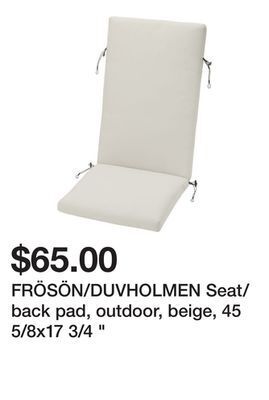 Ikea Frösön/duvholmen seat/back pad, outdoor, beige, 45 5/8x17 3/4 offer