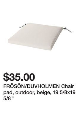 Ikea Frösön/duvholmen chair pad, outdoor, beige, 19 5/8x19 5/8 offer