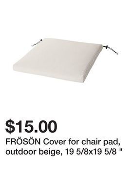 Ikea Frösön cover for chair pad, outdoor beige, 19 5/8x19 5/8 offer