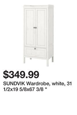 Ikea Sundvik wardrobe, white, 31 1/2x19 5/8x67 3/8 offer