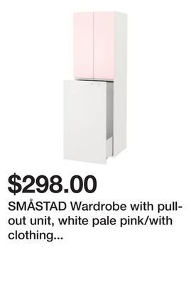Ikea Småstad wardrobe with pull-out unit, white pale pink/with clothing rod, 23 5/8x22 1/2x77 1/8 offer
