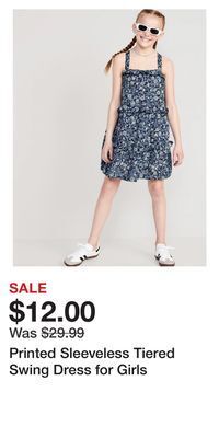 Old Navy Printed sleeveless tiered swing dress for girls offer