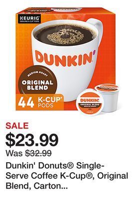 Office Depot Dunkin' donuts® single-serve coffee k-cup®, original blend, carton of 44 offer