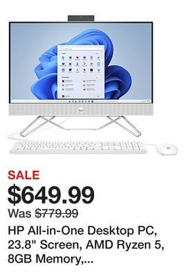 Office Depot Hp all-in-one desktop pc, 23.8 screen, amd ryzen 5, 8gb memory, 256gb solid state drive, windows® 11, 577f5aa#aba offer
