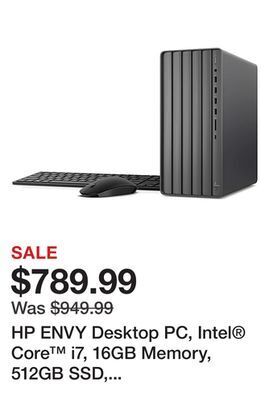 Office Depot Hp envy desktop pc, intel® core™ i7, 16gb memory, 512gb ssd, windows® 11 home offer