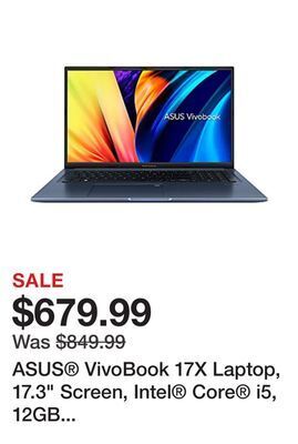 Office Depot Asus® vivobook 17x laptop, 17.3 screen, intel® core® i5, 12gb memory, 256gb solid state drive, wi-fi 6, windows® 11 home, qui offer