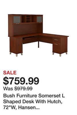 Office Depot Bush furniture somerset l shaped desk with hutch, 72w, hansen cherry, standard delivery offer