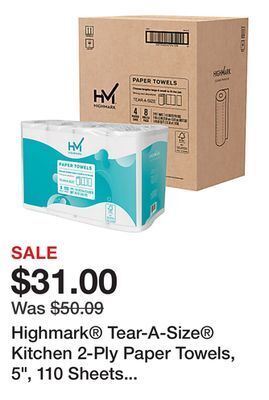 Office Depot Highmark® tear-a-size® kitchen 2-ply paper towels, 5, 110 sheets per roll, 8 rolls per pack, case of 4 packs offer
