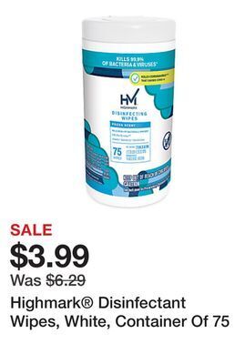 Office Depot Highmark® disinfectant wipes, white, container of 75 offer