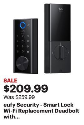 Best Buy Eufy security - smart lock wi-fi replacement deadbolt with app/keypad/biometric access - black offer