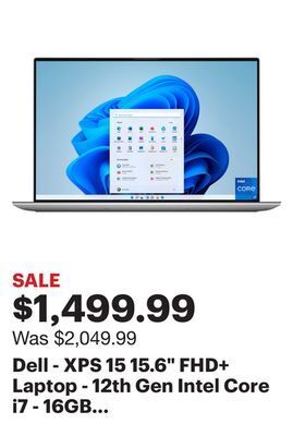 Best Buy Dell - xps 15 15.6 fhd+ laptop - 12th gen intel core i7 - 16gb memory - nvidia geforce rtx 3050 ti - 512gb ssd - silver offer