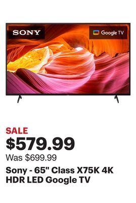 Best Buy Sony - 65 class x75k 4k hdr led google tv offer