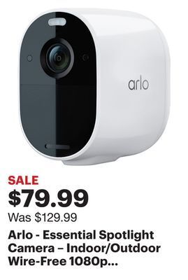 Best Buy Arlo - essential spotlight camera – indoor/outdoor wire-free 1080p security camera - white offer
