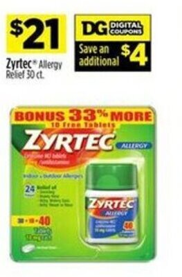 Dollar General Zyrtec Allergy Relief 30 ct. offer