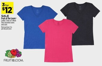 Dollar General Fruit of the Loom Ladies' Crew or V- Neck Tees offer