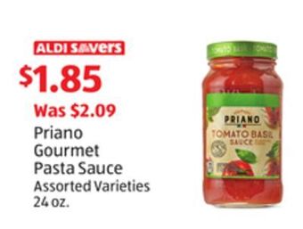 Aldi Priano gourmet pasta sauce offer