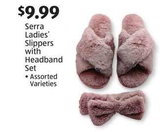 Aldi Serra ladies' slippers with headband set offer
