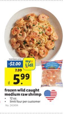 Lidl Frozen wild caught medium raw shrimp offer