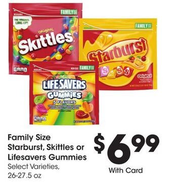 Kroger Family size starburst, skittles or lifesavers gummies offer