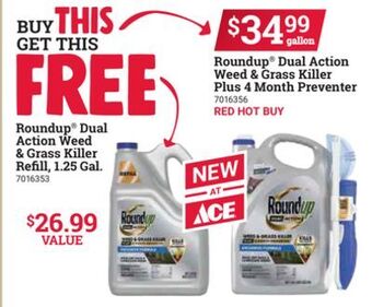Ace Hardware Roundup® dual action weed & grass killer plus 4 month preventer offer