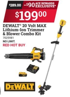 Ace Hardware Dewalt® 20 volt max lithium-ion trimmer & blower combo kit offer