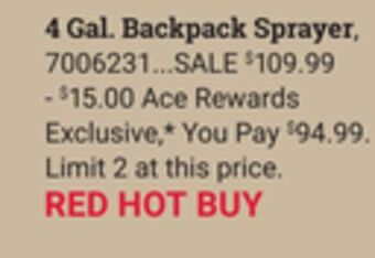 Ace Hardware 4 gal. backpack sprayer offer