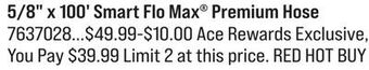 Ace Hardware 5/8 x 100' smart flo max® premium hose offer