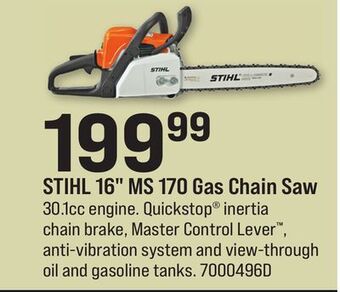 Ace Hardware Stihl 16 ms 170 gas chain saw offer
