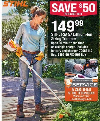 Ace Hardware Stihl fsa 57 lithium-ion string trimmer offer