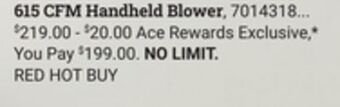 Ace Hardware Ego power+ 615 cfm handheld blower offer