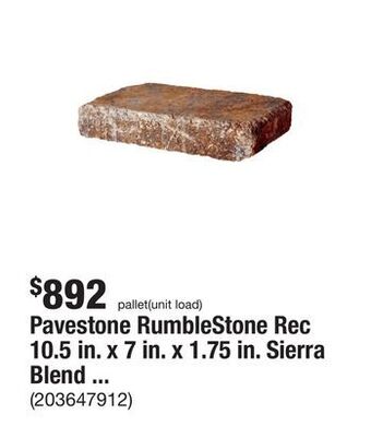 The Home Depot Pavestone rumblestone rec 10.5 in. x 7 in. x 1.75 in. sierra blend concrete paver (192 pcs. / 98 sq. ft. / pallet) offer