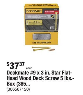 The Home Depot Deckmate #9 x 3 in. star flat-head wood deck screw 5 lbs.-box (365-piece) offer